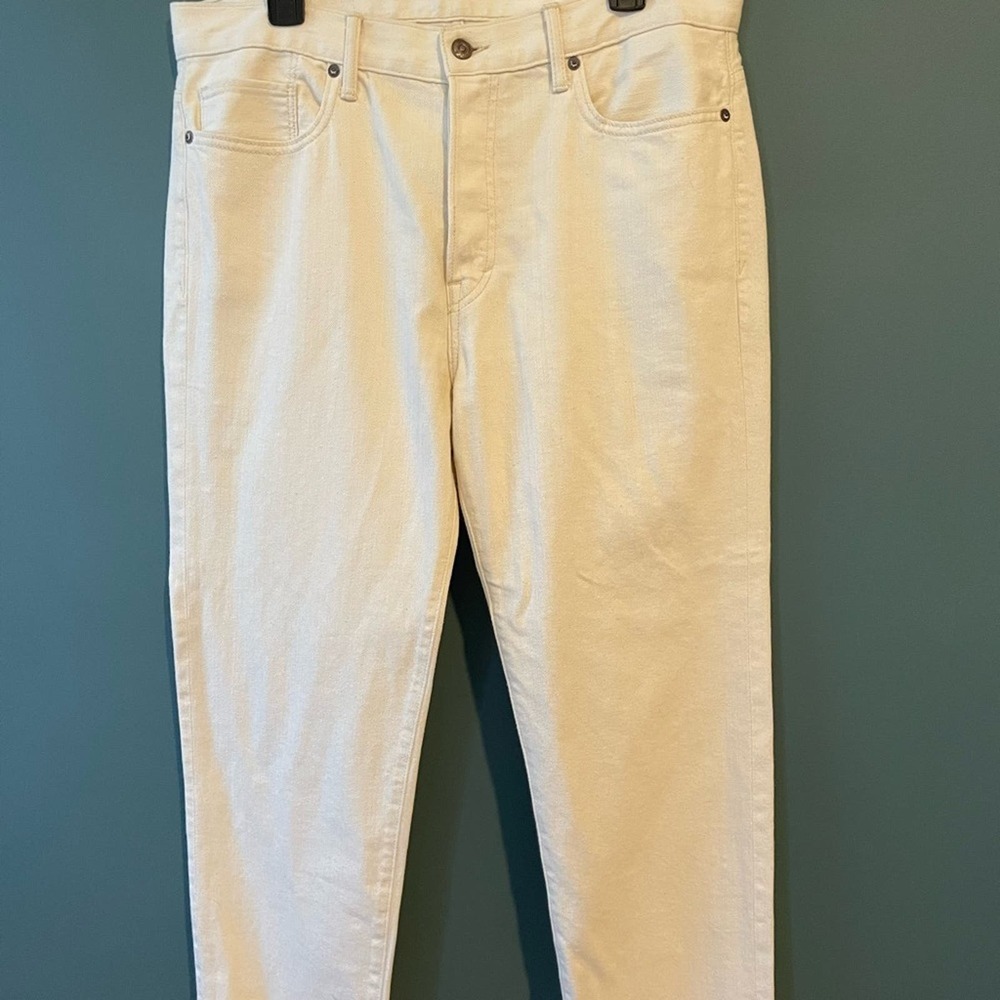 VINCE High Rise Cotton Straight Leg Jeans Cream Off-White Japanese Denim Size 30
